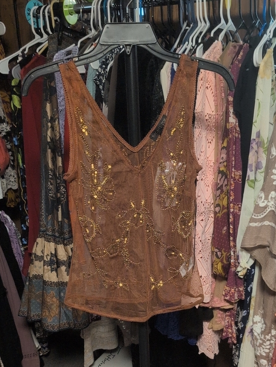 Rachel Zoe Tops - Rachel Zoe Brown Beaded Mesh Camisole NWT